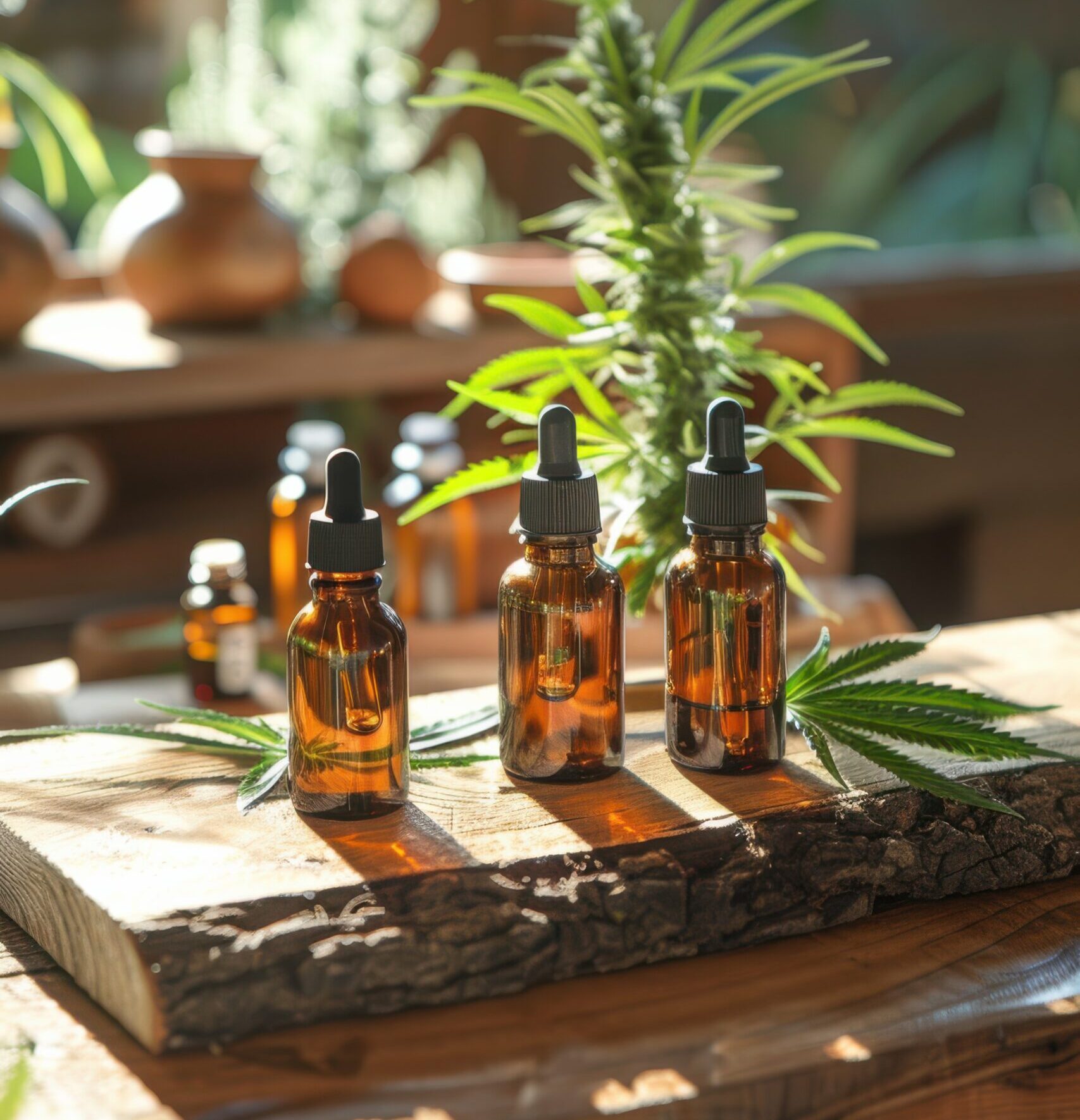 weed leaves oil product still life